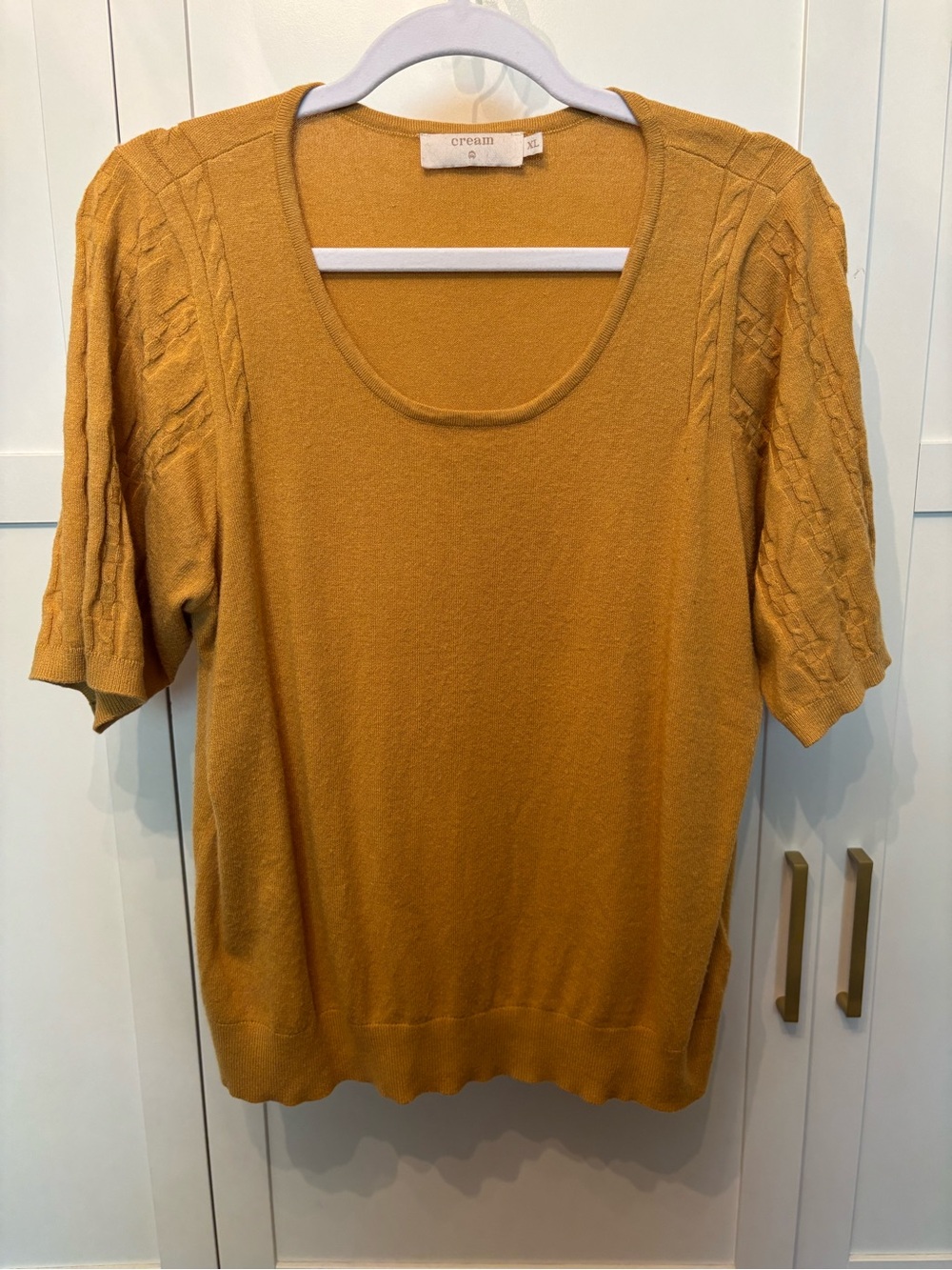 Cream Brand Mustard Scoop Neck Short-Sleeve Knit Top